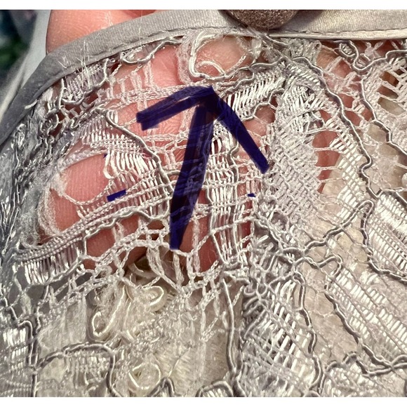 Adrianna Papell Womens Gray Lace Peplum Midi Dress Sz 8 Mother of Bride READ - Picture 9 of 13